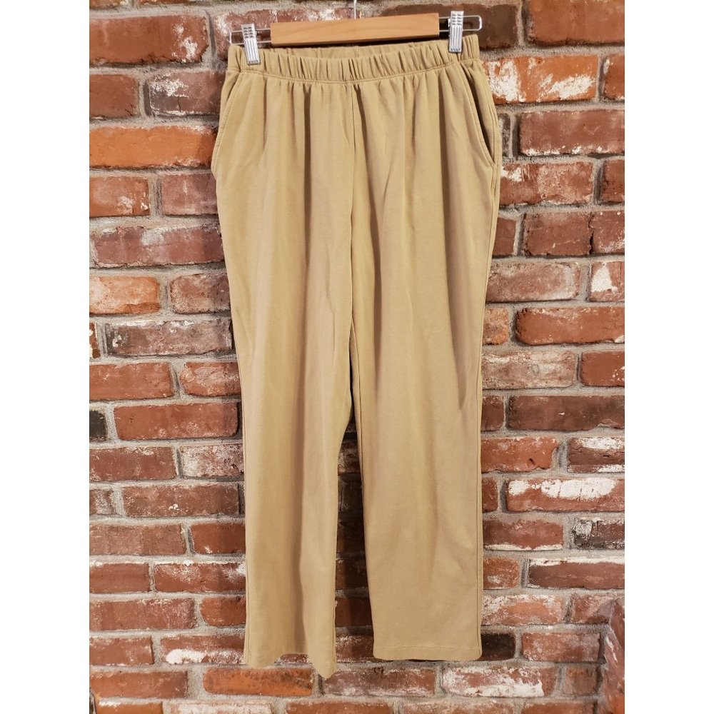 Lands End sport knit straight leg pull on tan lounge exercise pants. Size S